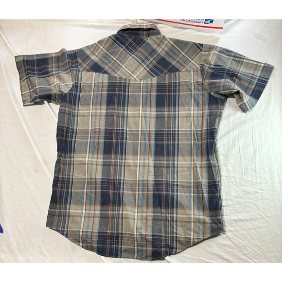 Ely Cattleman Pearl Snap Western Shirt Men's L Gray Plaid Short Sleeve Pockets - Picture 4 of 7